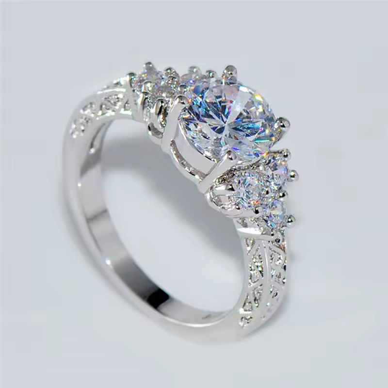 Silver Zircon Engagement Ring