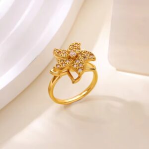 Rotatable Zircon Flower Ring
