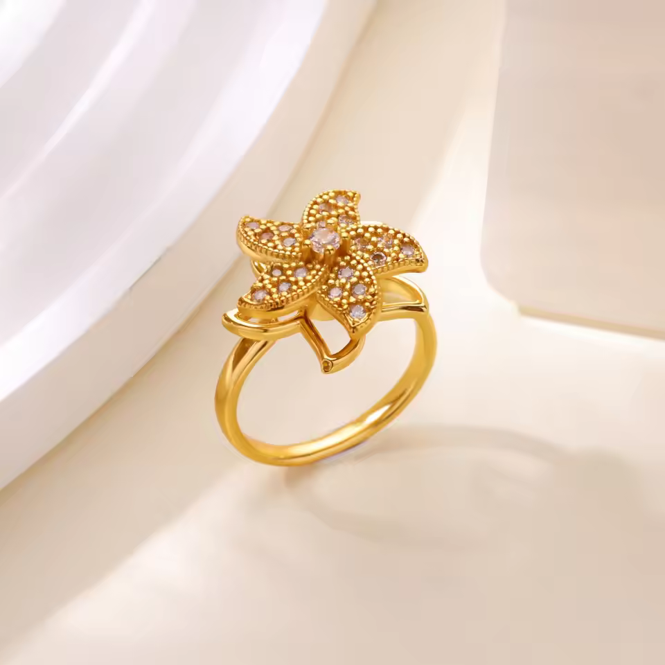 Rotatable Zircon Flower Ring